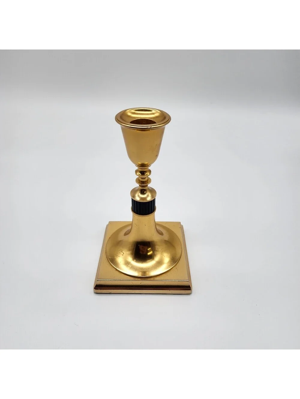 Vintage Oxford Gold Tone Candlestick Holder Black Accent I-104